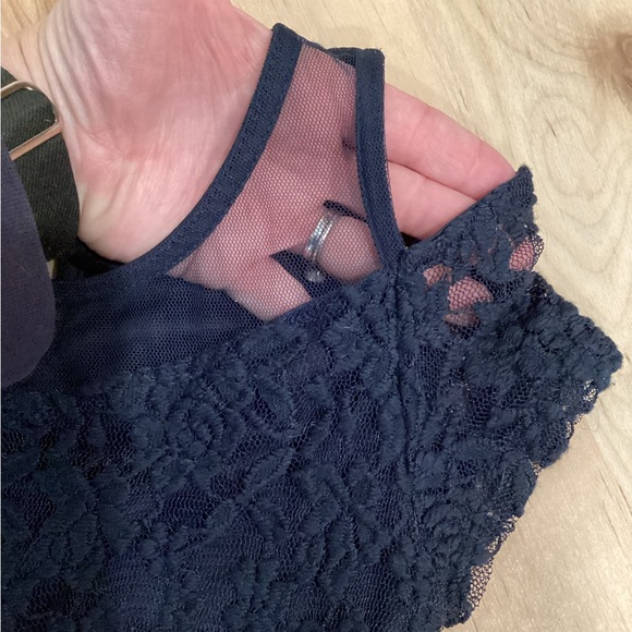 Lilt navy blue elastic stretch lace cold shoulder holiday dress | girls 10 - Picture 5 of 7